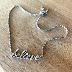 Silver Bracelet-Believe Pendant - Adjustable with Crystals